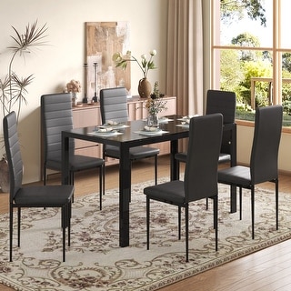 5/7-Piece Glass Top Dining Table Set, Kitchen Table and 4/6 Luxury