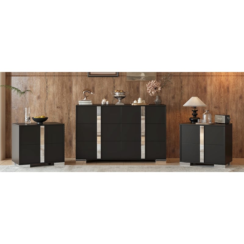 Roomfitters 3-Piece Bedroom Set, Elegant 6-Drawer Dresser and 2 Nightstands with Metal Handles