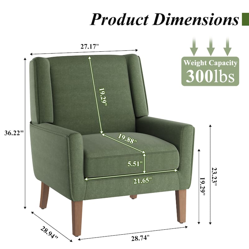 Mid-Century Linen Wing Chair - Tailored Channel Tufting & Walnut Tapered Legs, Compact Accent for Reading Nooks