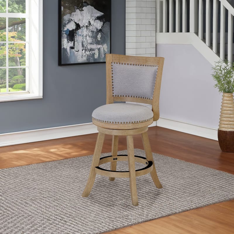 Melrose High Back Swivel Wood Counter Stool - Driftwood Wire-Brush