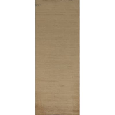 Modern Gabbeh Runner Rug Hand-Knotted Beige Wool Carpet - 2'9"x 9'6"