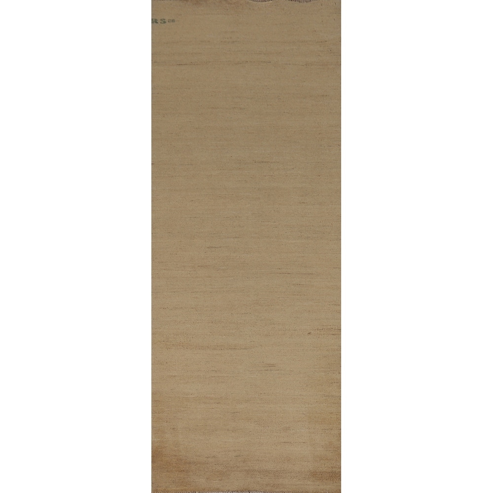 Modern Gabbeh Runner Rug Hand-Knotted Beige Wool Carpet - 2'9"x 9'6"