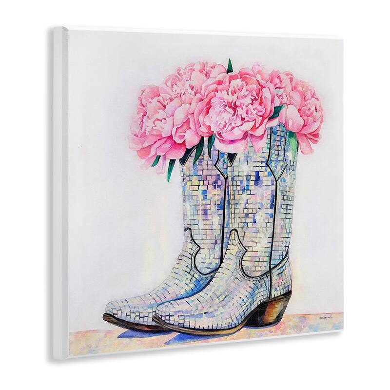 Stupell Floral Shimmering Cowgirl Boot Wall Plaque Art Design By Amanda Greenwood