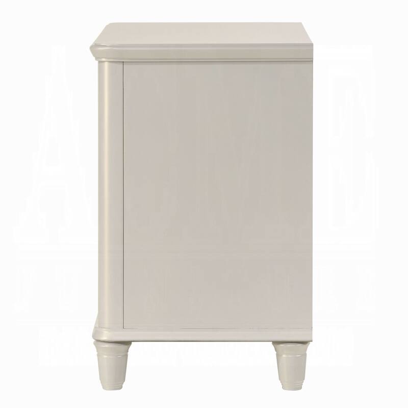 Veda Nightstand, Elegant Pearl White Wood, 2 Modern Drawers, 30 Inch