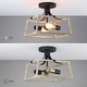 preview thumbnail 5 of 9, 12.6 in. 2-Light Black and Wood Farmhouse Open Cage Semi-Flush Mount Ceiling Light - 12.6"W