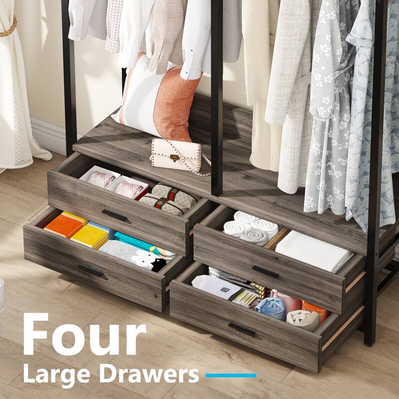 Freestanding Closet Organizer, 47-in Heavy Duty Garment Rack with Drawers and Hooks