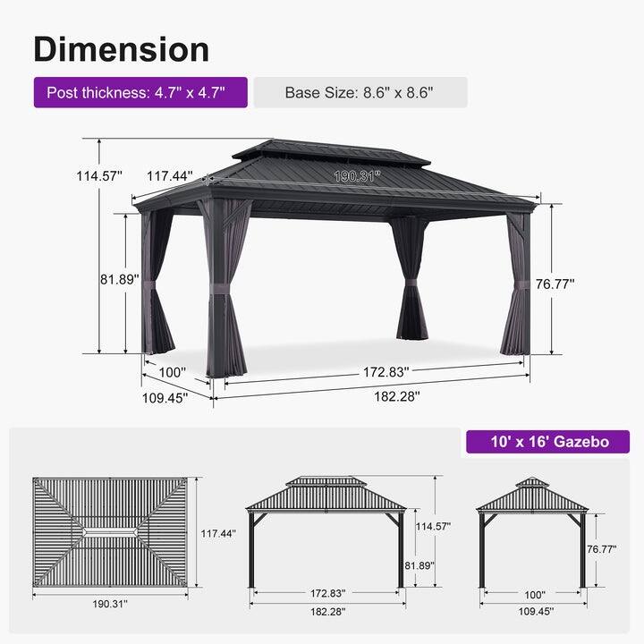 PURPLE LEAF Outdoor Galvanized Steel Full size Hardtop Gazebo Aluminum Frame Gazebo With Curtains