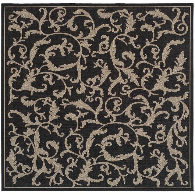 SAFAVIEH Courtyard Darline Indoor/ Outdoor Waterproof Patio Backyard Rug - 7'10"x7'10" Square - Black/Sand
