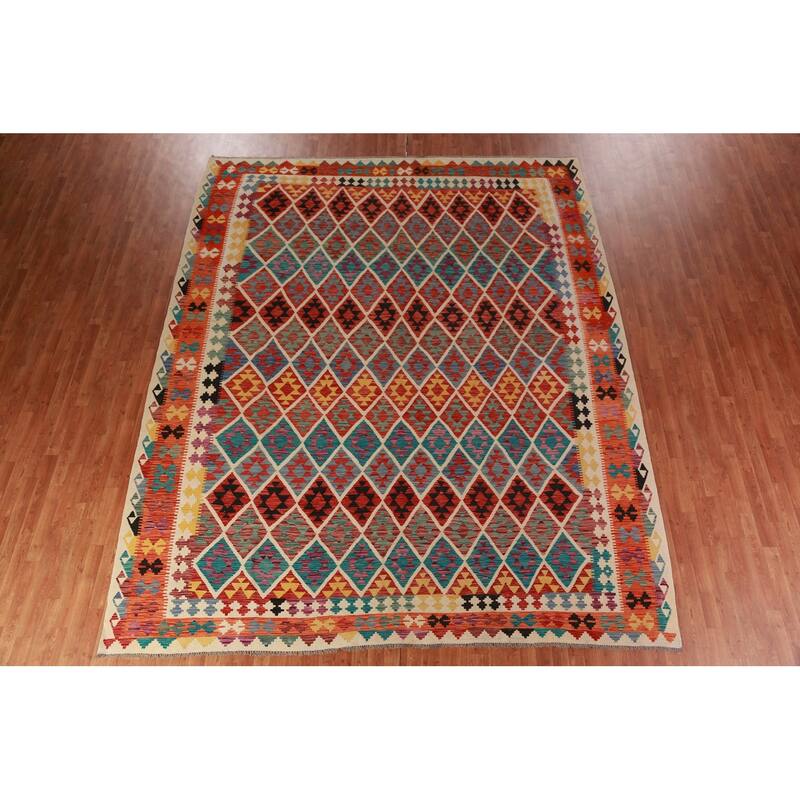 Reversible Kilim Area Rug Hand-Woven Oriental Wool Carpet - 10'3"x 12'6"