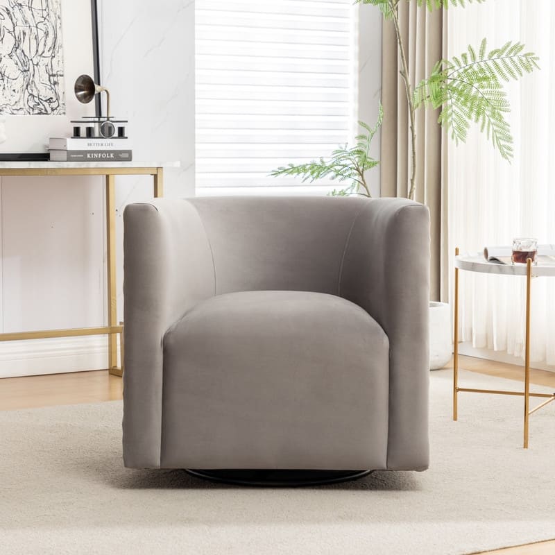 Modern Glam Velvet Upholstered 360 Degree Swivel Barrel Chair