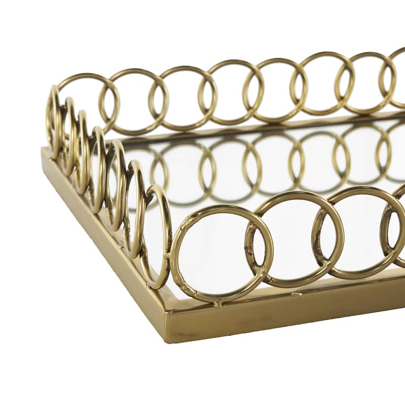 Stainless Steel Metal Geometric Living Room Decor Tray with Mirrored Glass Interior - Set of 2 Gold - Roche River Decor