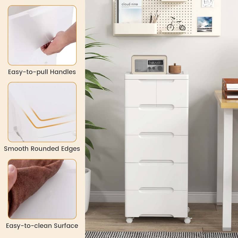 1/2 PCS 6-Drawer Plastic Storage Cart w/ 4 Universal Wheels Cabinet