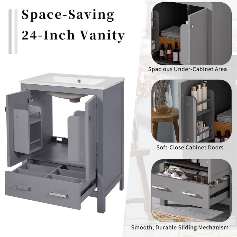 48'' Bathroom Vanity with Ceramic Sink, 4 Soft-Close Doors, 2 Drawers, Adjustable Shelf, Solid Wood Frame & Storage Cabinet