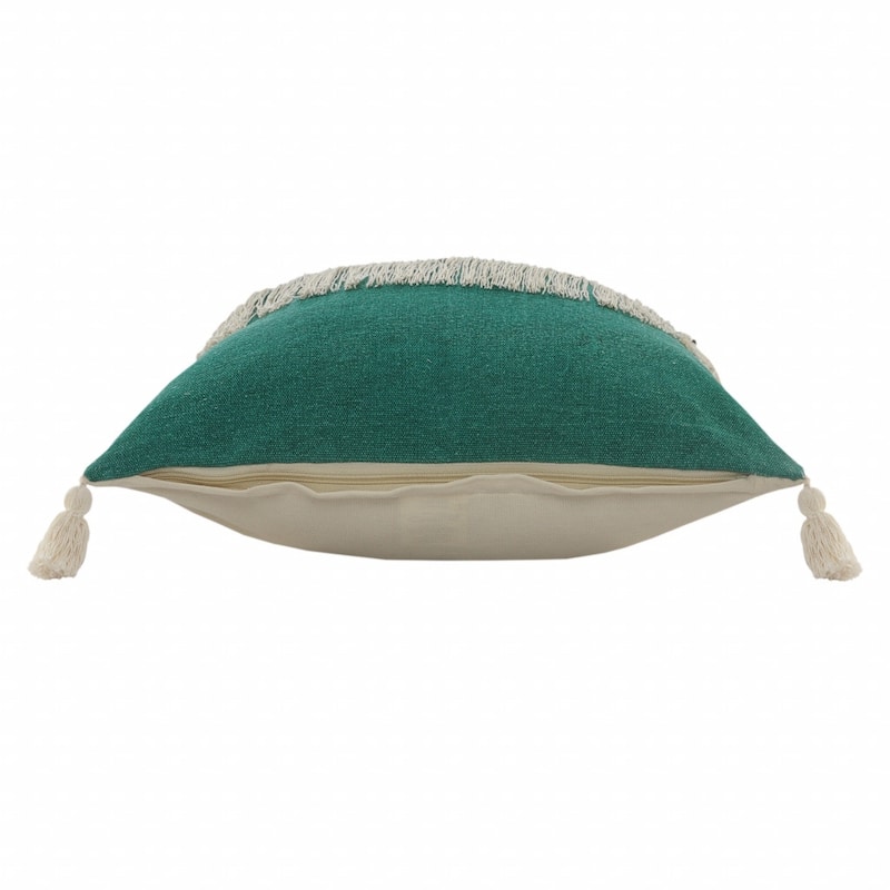 HomeRoots 20" X 20" Emerald Green And Off-White 100% Cotton Zippered Pillow
