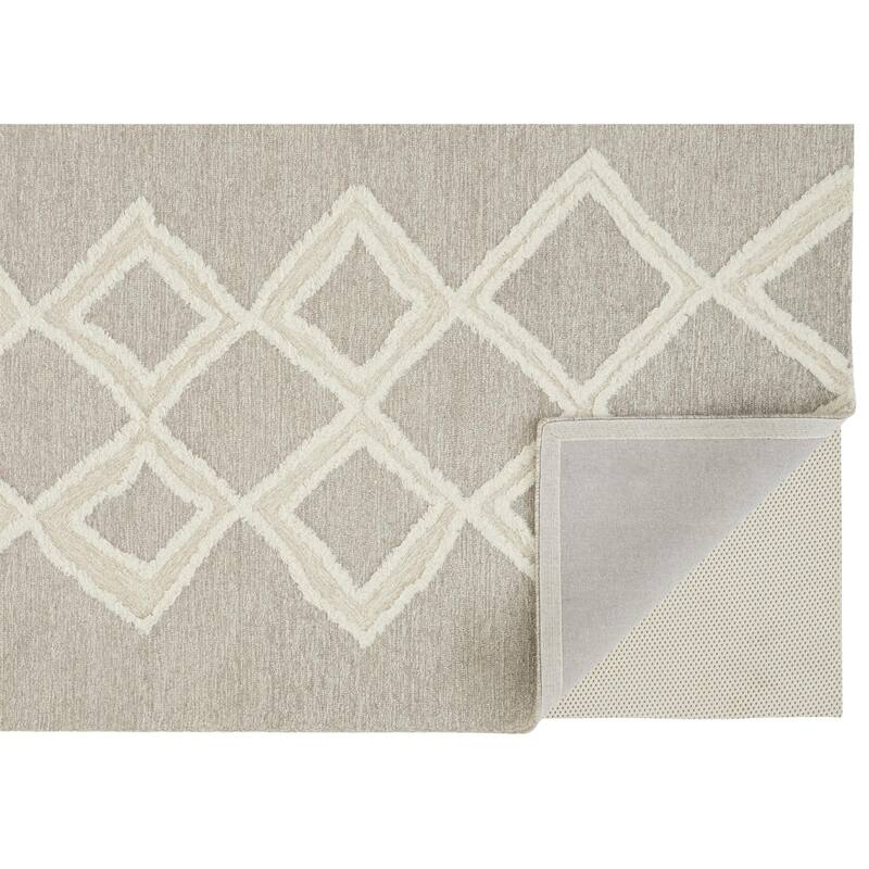 Elika Moroccan Wool Tufted Rug, Moroccan Style, Taupe/Ivory