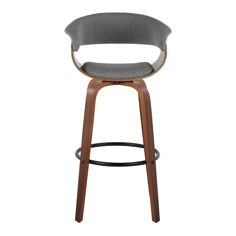 Carson Carrington Sauda 30" Fixed-Height Bar Stool with Bent Wood Legs (Set of 2) - Light Grey Fabric/Walnut/Black Metal