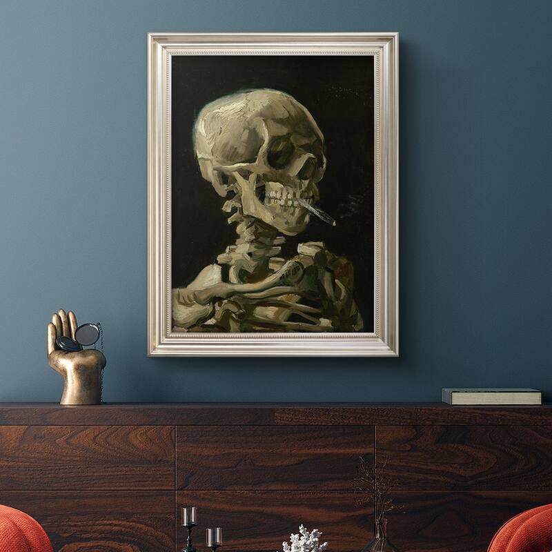 Skull of a Skeleton with Burning Cigarette Premium Framed Canvas- Ready to Hang