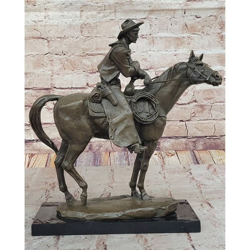 Cowboy On Horseback By Jim Ponter Bronze Statue Sculpture On Marble Base