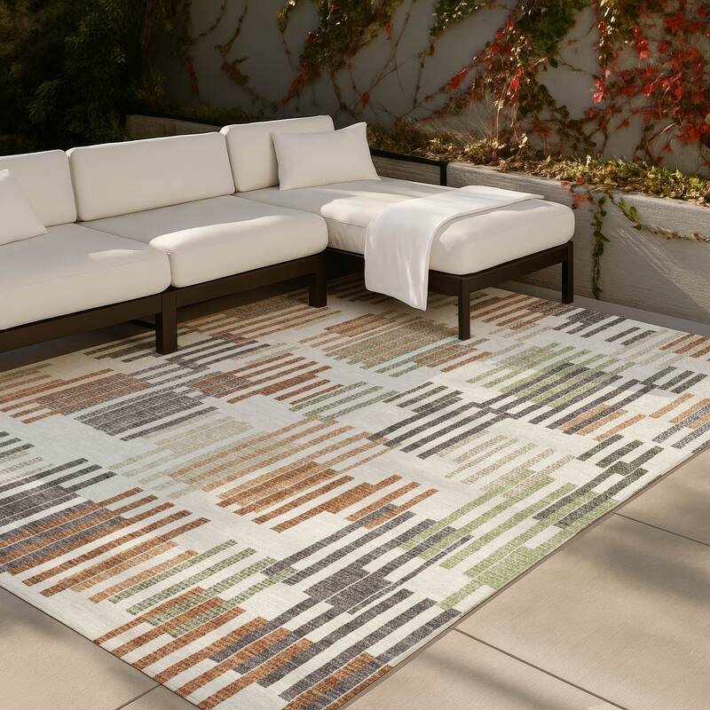 Machine Washable Indoor/ Outdoor Modern Pines Chantille Rug