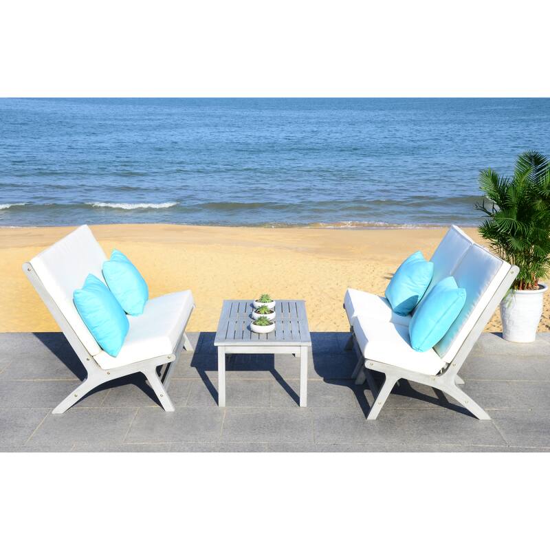 SAFAVIEH Outdoor Aryana 4-Piece Conversation Patio Set with Accent Pillow - 46W x 34D x 32H