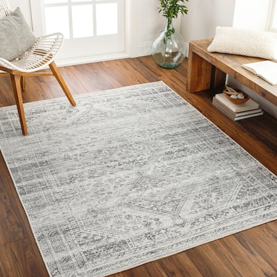 Livabliss Verninac Distressed Medallion Printed Washable Rug