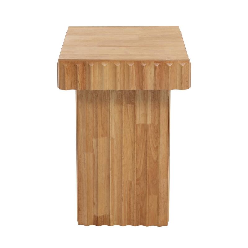 COZAYH Modern Square Fluted Solid Wood Coffee Table,Sculptural Accent Side Table with Textured Design