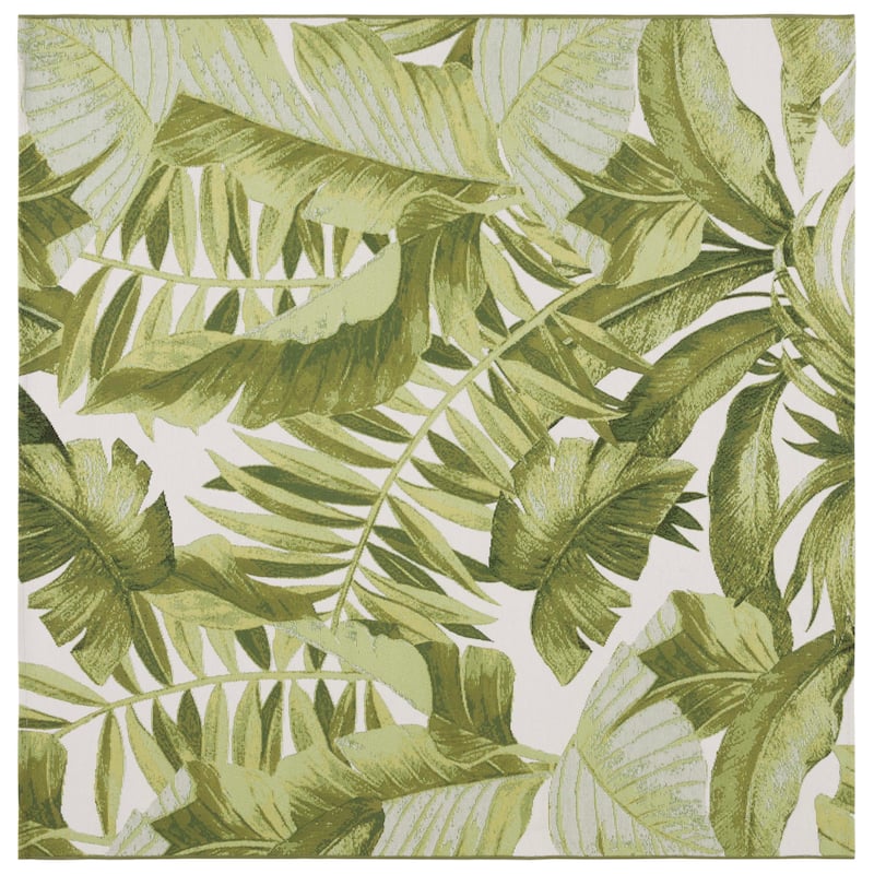 SAFAVIEH Barbados Floricica Tropical Indoor/Outdoor Waterproof Rug - 6'6" Square - Ivory/Green