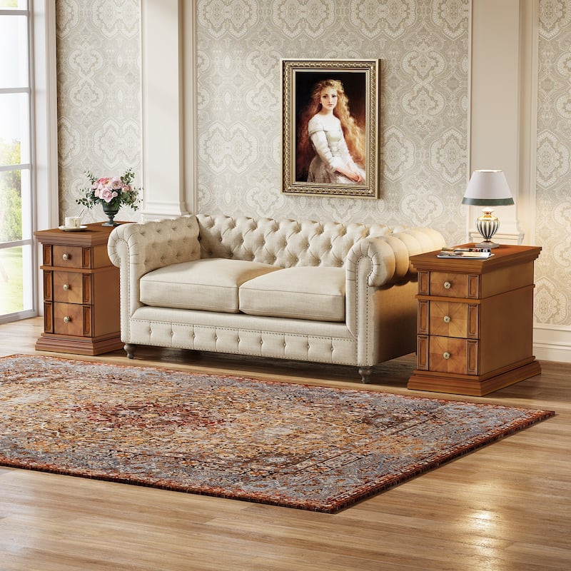 Narrow End Table with 3 Drawers, 19.69''D Vintage Sofa Side Table