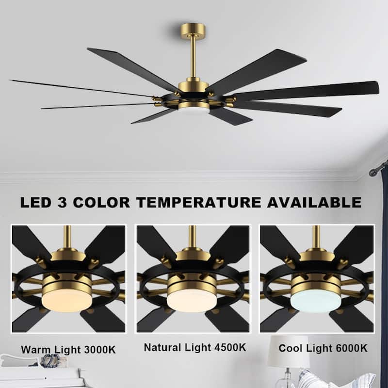 WINGBO 60-inch/72-inch 8-Blades Indoor DC Motor Ceiling Fan With LED Light and Remote Control
