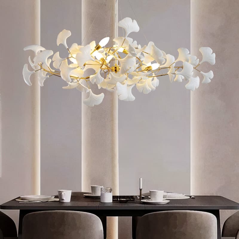 KAYLA Ceramic Ginkgo Leaf 8 -Light L40 Inch Chandelier - 1200 - Gold