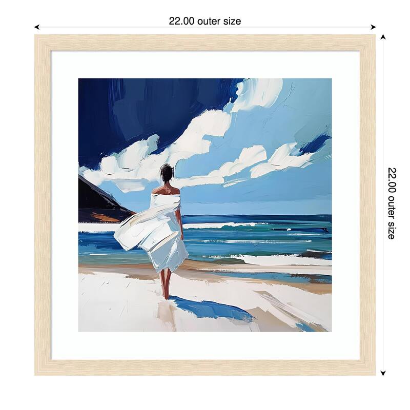 Woman Walking On the Beach by Elena Avanesova Wood Framed Wall Art Print - 22 x 22 in - Brown