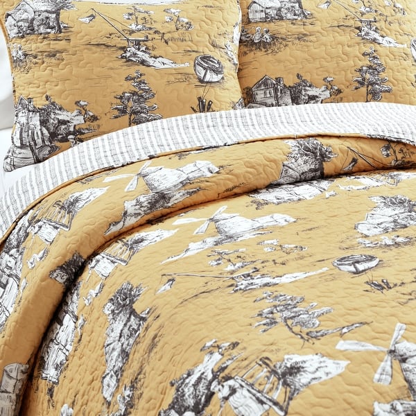 Lush Decor French Country Toile Cotton Reversible 3 Piece Quilt Set Overstock 31904509 The back side is a small blue check. lush decor french country toile cotton