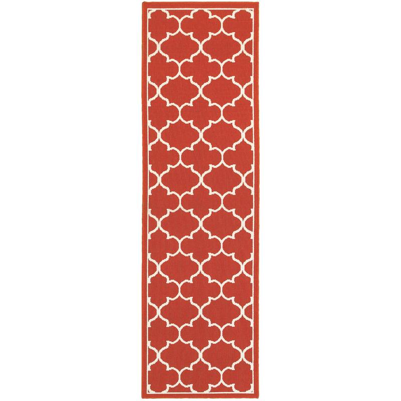 Style Haven Martinique Off-White/Brick Red Lattice Indoor Outdoor Rug- - 2'3" x 7'6" Runner - Brick Red/Off-White