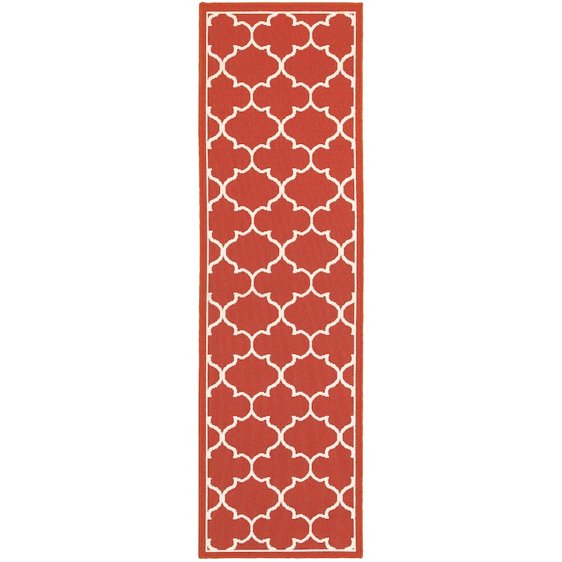 Vista Home Martinique Off-White/Brick Red Lattice Indoor/Outdoor Rug.