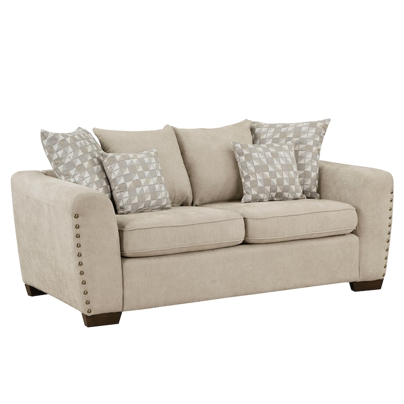 Fremont & Park Ezra 70" Chenille Living Room Loveseat with 6 Decor Pillows - Light Brown