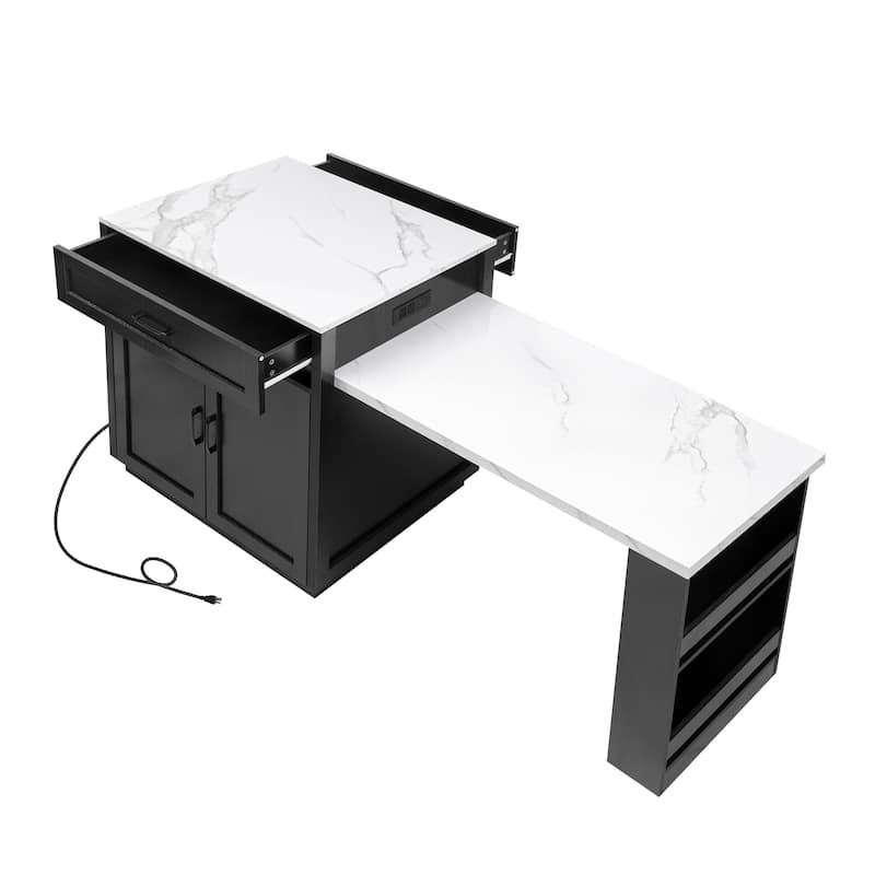 Anmytek Expandable Kitchen Island and Dining Table with Power Outlets - Convertible Cart to Table for Small Spaces