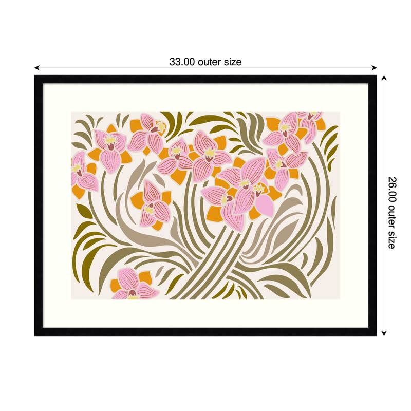 Orange and Pink Floral Pattern by Annick Wood Framed Wall Art Print - Black
