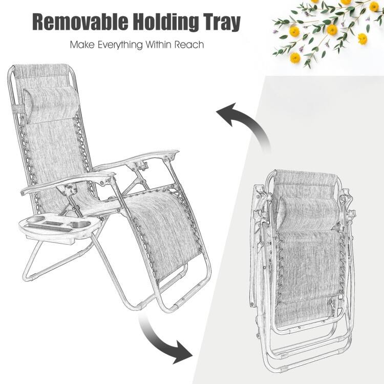 2 Pieces Folding Lounge Chair with Zero Gravity - 40"-57" x 25" x 34"-42.5"(L x W x H)
