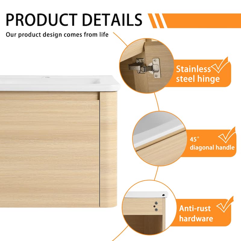 Bathroom Vanity With Sink In 24/28/36/40/60/68 Inch, Floating Bathroom Vanity With Soft Close Door