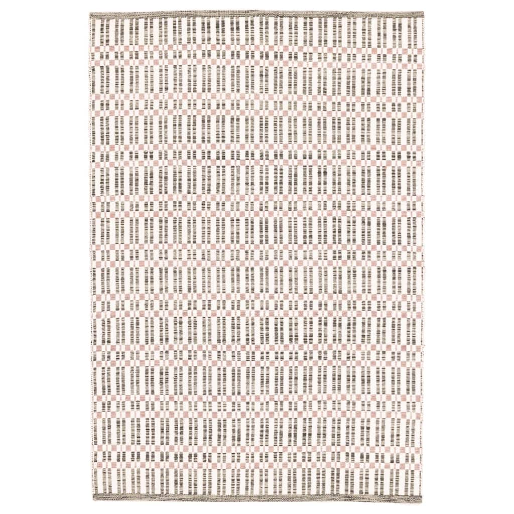 ECARPETGALLERY Flat-Weave Nevada Dark Green, Ivory Wool Kilim - 5'2 x 7'7