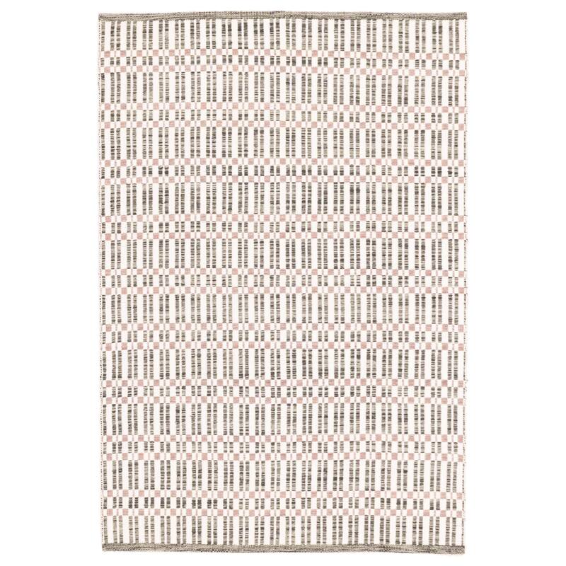 ECARPETGALLERY Flat-Weave Nevada Dark Green, Ivory Wool Kilim - 5'2 x 7'7