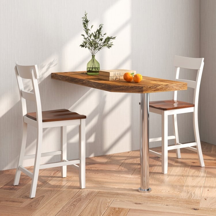 Farmhouse Dining Bar Stool Set of 2 with Solid Rubber Wood Frame - 18" x 21" x 42" (L x W x H) - White
