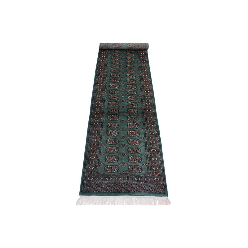 Rustic Bokhara Le Green/Black Hand Knotted Wool Runner - 2'7'' x 11'6''
