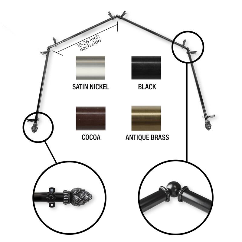 InStyleDesign Lotus 4-Sided Bay Window Curtain Rod - Black - 18-28 inches per side