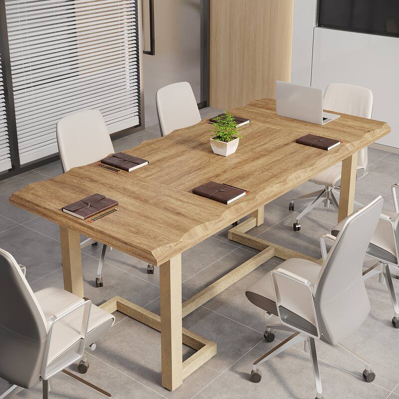 Wooden Conference Table, Rectangular Meeting Desk, Boardroom & Office Work Desk for Business Training Room - Brown