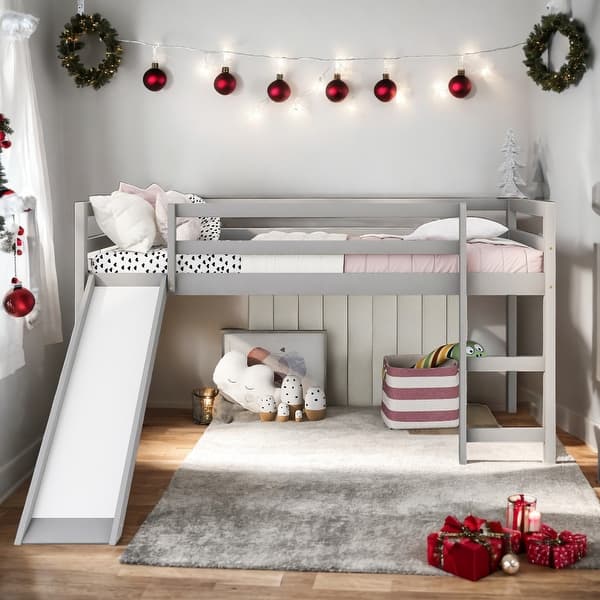 slide 2 of 10, Twin Size Loft Bed with Slide, Multifunctional Design, Grey Grey
