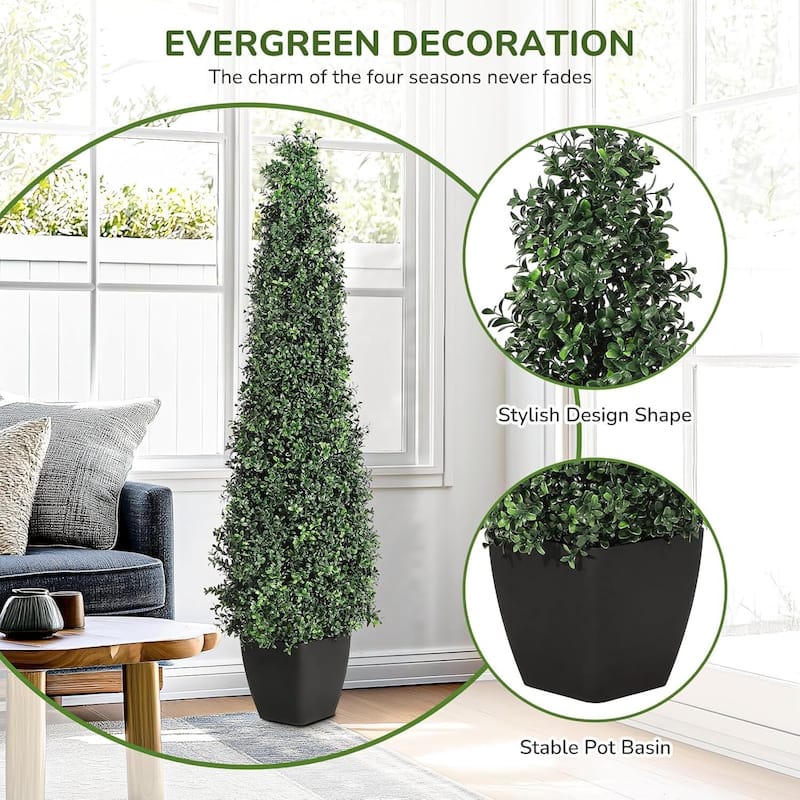 2 pcs Artificial Boxwood Tree for Home Office Indoor Outdoor Decor