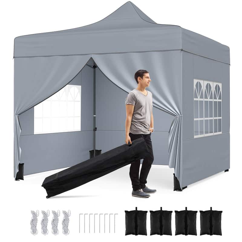 Costway 10 x 10 FT Pop up Canopy Tent with 4 Removable Sidewalls, - Grey