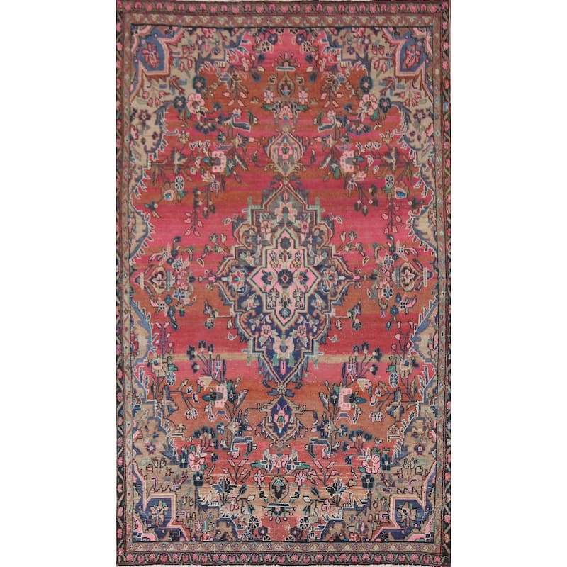 Hand Knotted Oriental 100% Wool Carpet Traditional Medallion Multi-Colored Hamedan Area Rug - 8' 9'' X 5' 4''
