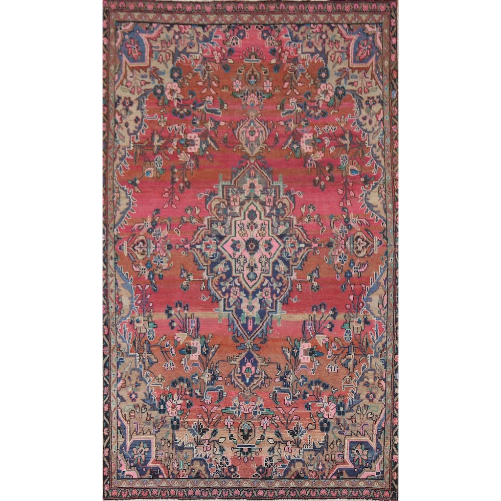 Hand Knotted Oriental 100% Wool Carpet Traditional Medallion Multi-Colored Hamedan Area Rug - 8' 9'' X 5' 4''